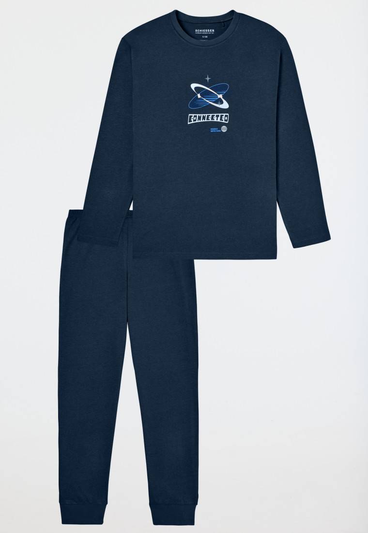 Schiesser Schlafanzug Lang Blau - Nightwear