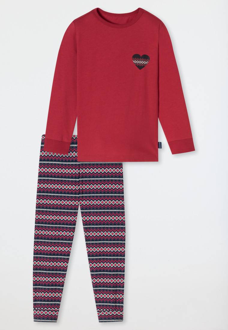 Schiesser Schlafanzug Lang Bündchen Rot - Family