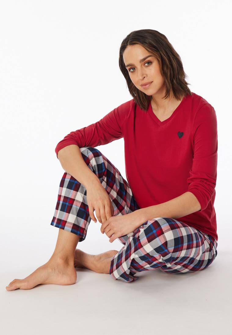 Schiesser Schlafanzug lang Karos rot - X-Mas Family Schiesser Schlafanzug lang Karos rot - X-Mas Family