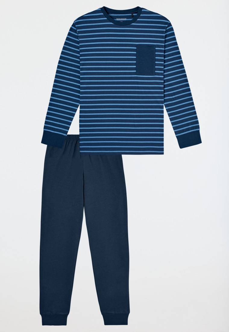Schiesser Schlafanzug Lang Streifen Blau - Nightwear