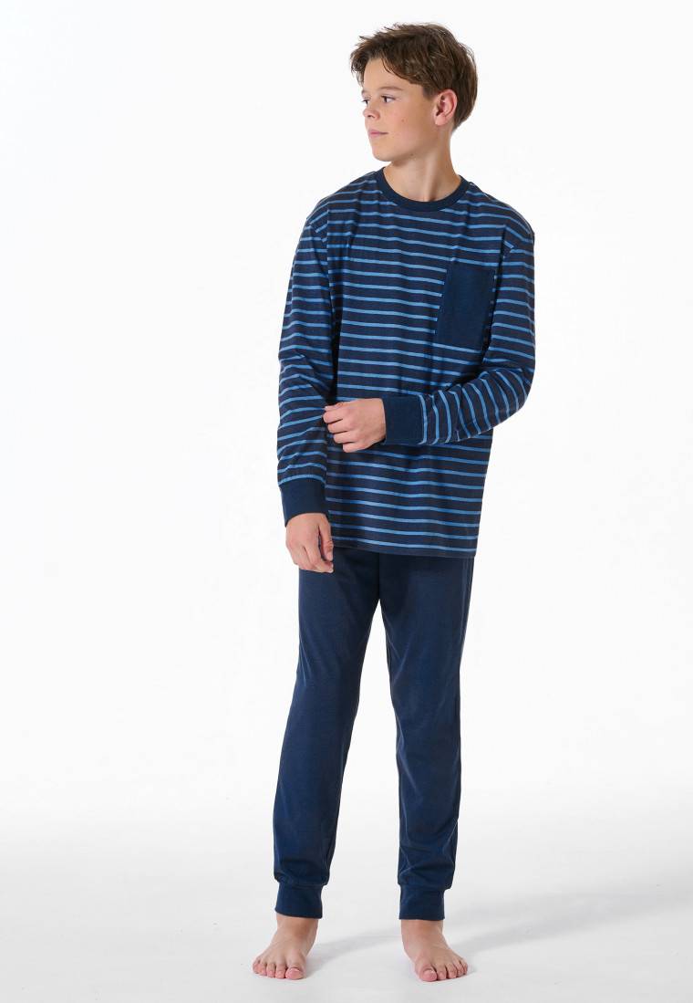 Schiesser Schlafanzug Lang Streifen Blau - Nightwear