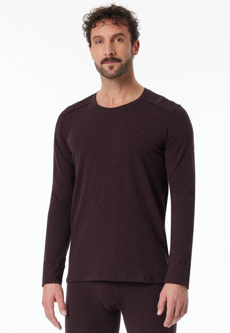 Schiesser Shirt Langarm Braun Meliert - Comfort Fit