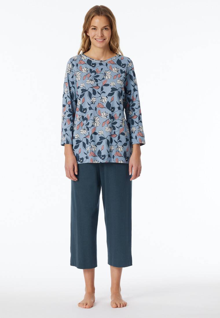 Schiesser Schlafanzug 3/4-lang Blaugrau Gemustert - Comfort Nightwear
