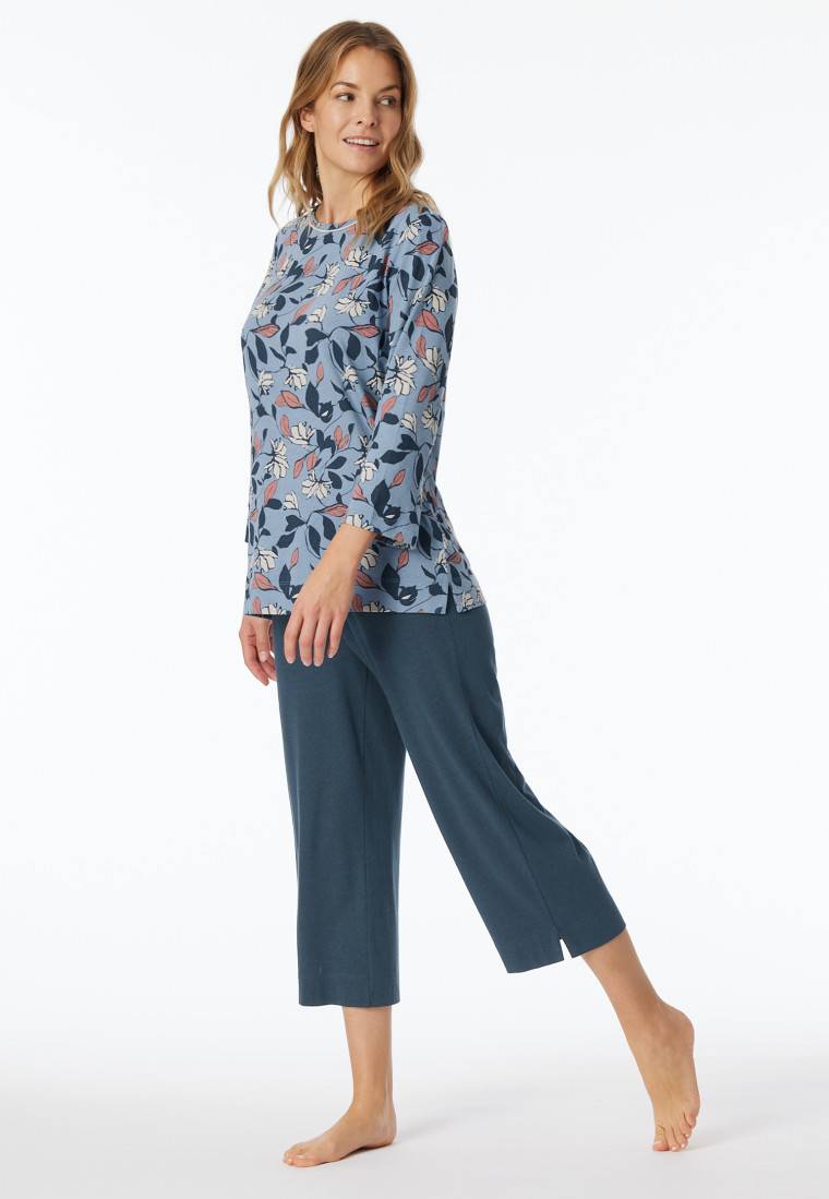 Schiesser Schlafanzug 3/4-lang blaugrau gemustert - Comfort Nightwear