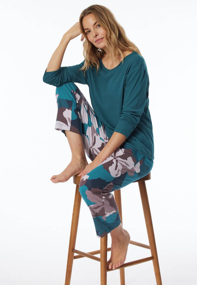 Schiesser Schlafanzug 7/8 Doppelripp petrol - Modern Nightwear