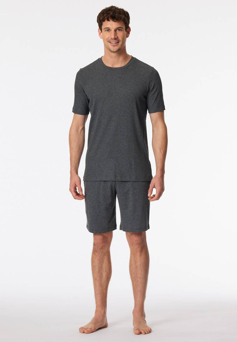 Schiesser Schlafanzug Doppelripp Kurz Dunkelgrau Meliert - Modern Nightwear