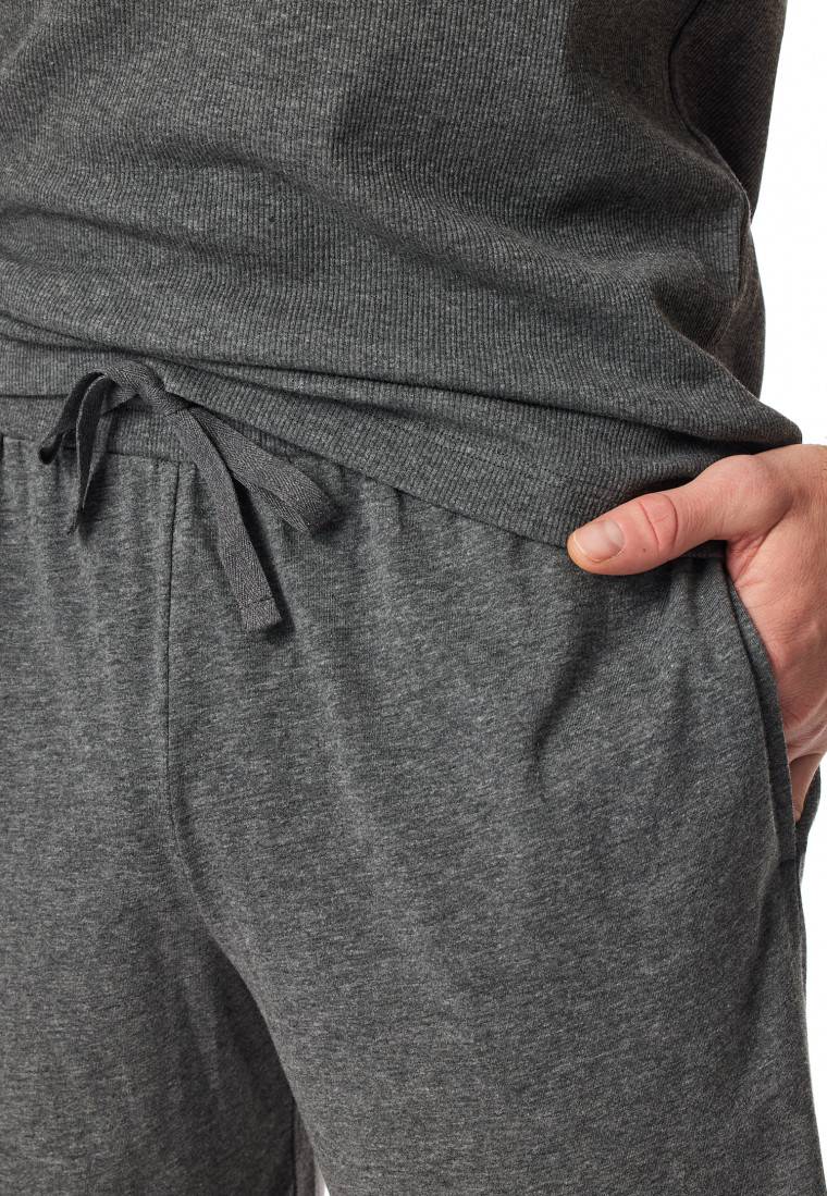 Schiesser Schlafanzug Doppelripp Kurz Dunkelgrau Meliert - Modern Nightwear