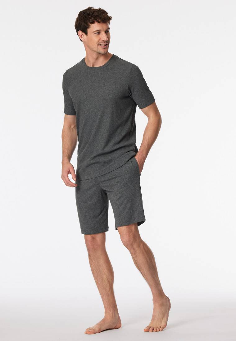 Schiesser Schlafanzug Doppelripp kurz dunkelgrau meliert - Modern Nightwear
