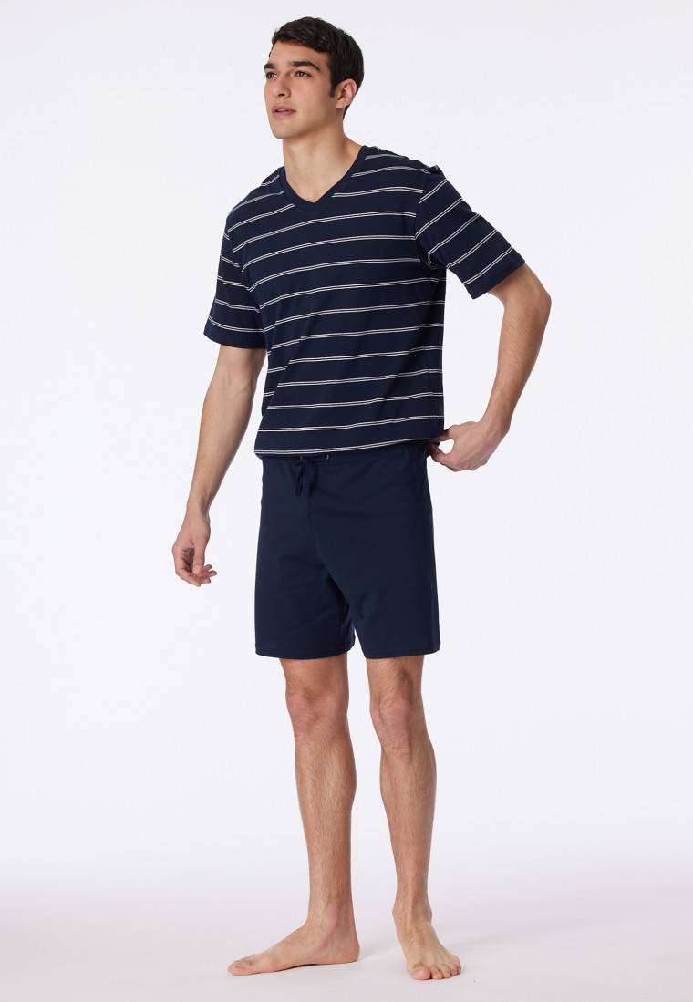 Schiesser Schlafanzug kurz dunkelblau-weiß geringelt - Dark Sapphire