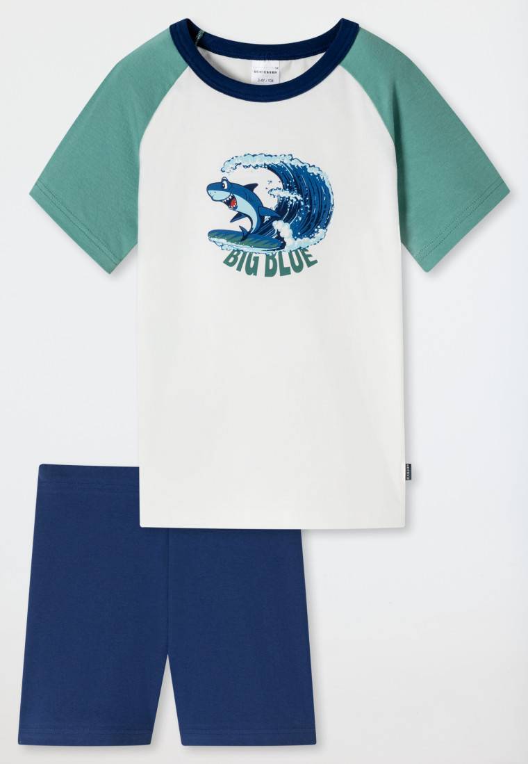 Schiesser Schlafanzug Kurz Hai College-Look Off-white - Casual World