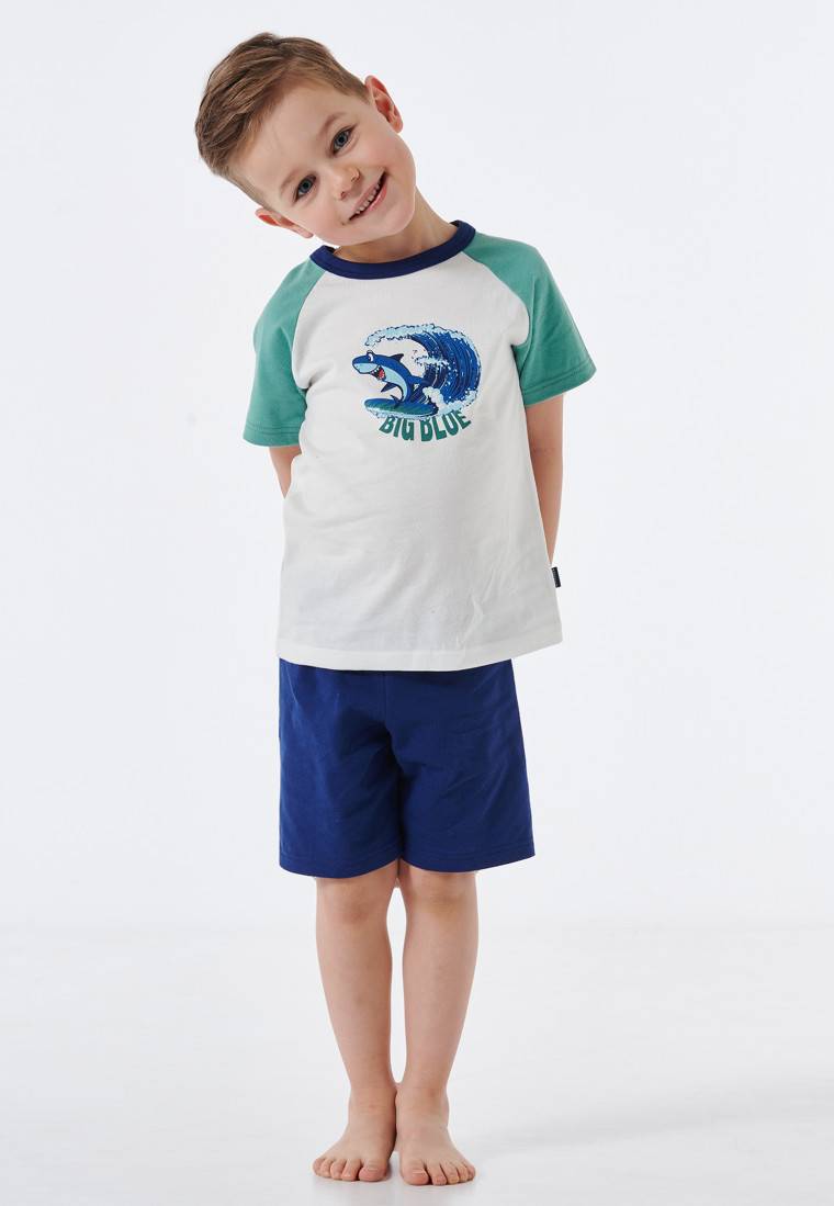 Schiesser Schlafanzug Kurz Hai College-Look Off-white - Casual World