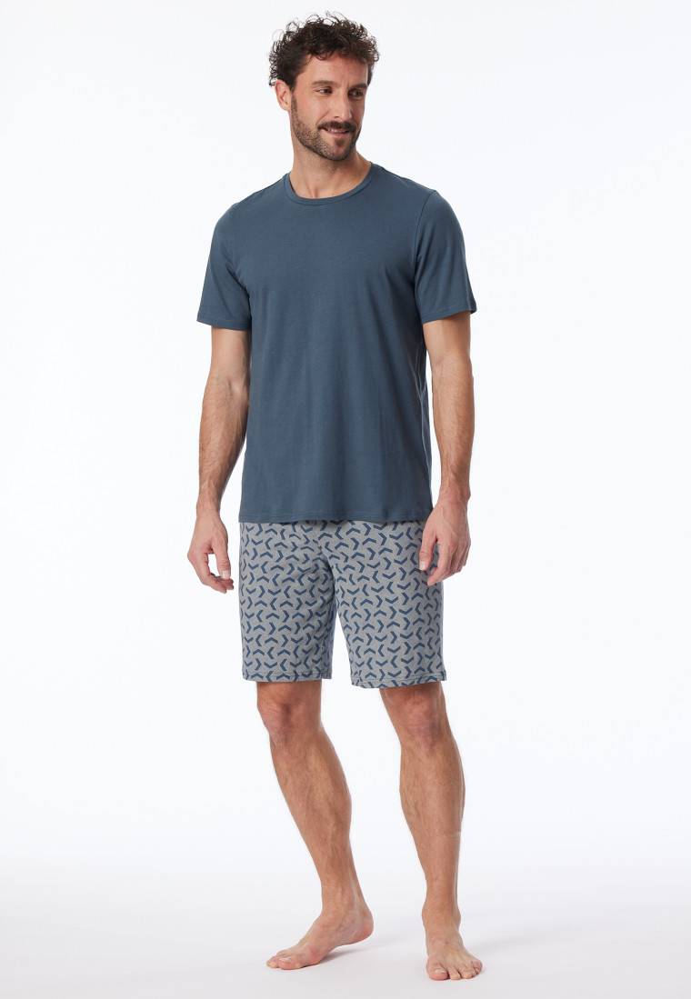 Schiesser Schlafanzug Kurz Jeansblau Gemustert - Casual Essentials