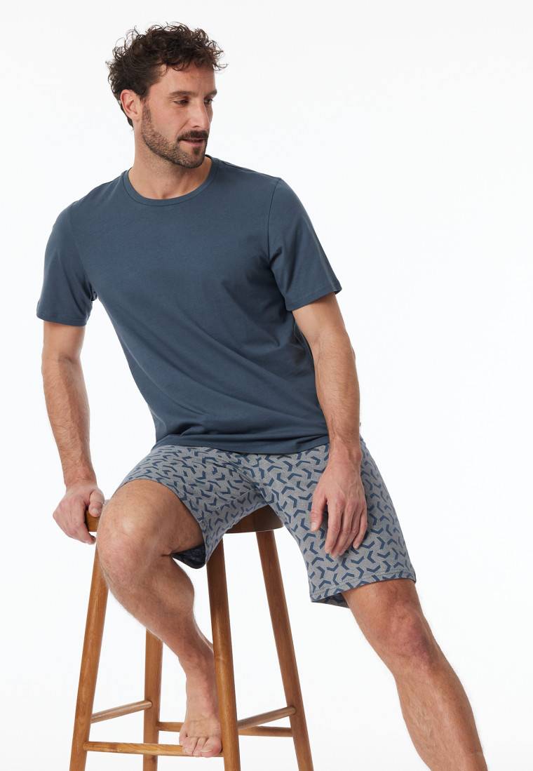 Schiesser Schlafanzug kurz jeansblau gemustert - Casual Essentials