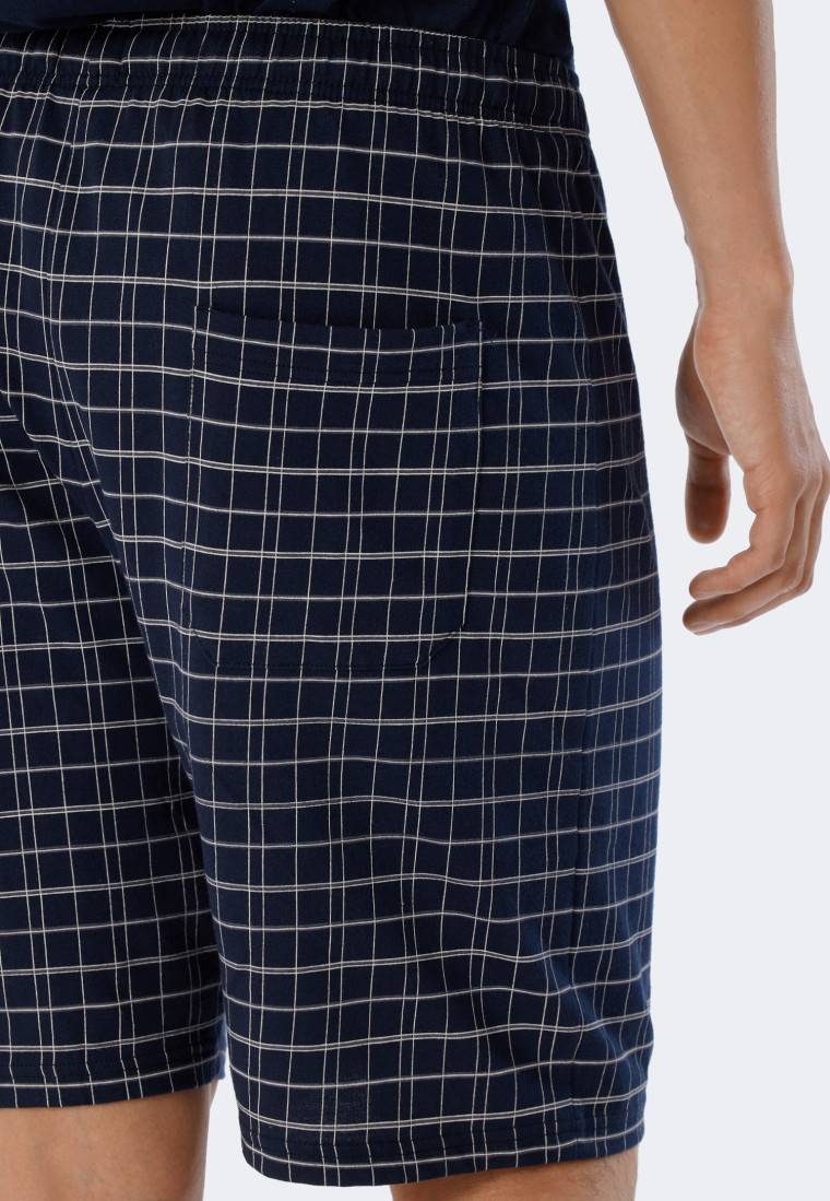 Schiesser Schlafanzug Kurz Jersey V-Ausschnitt Blau - Ebony