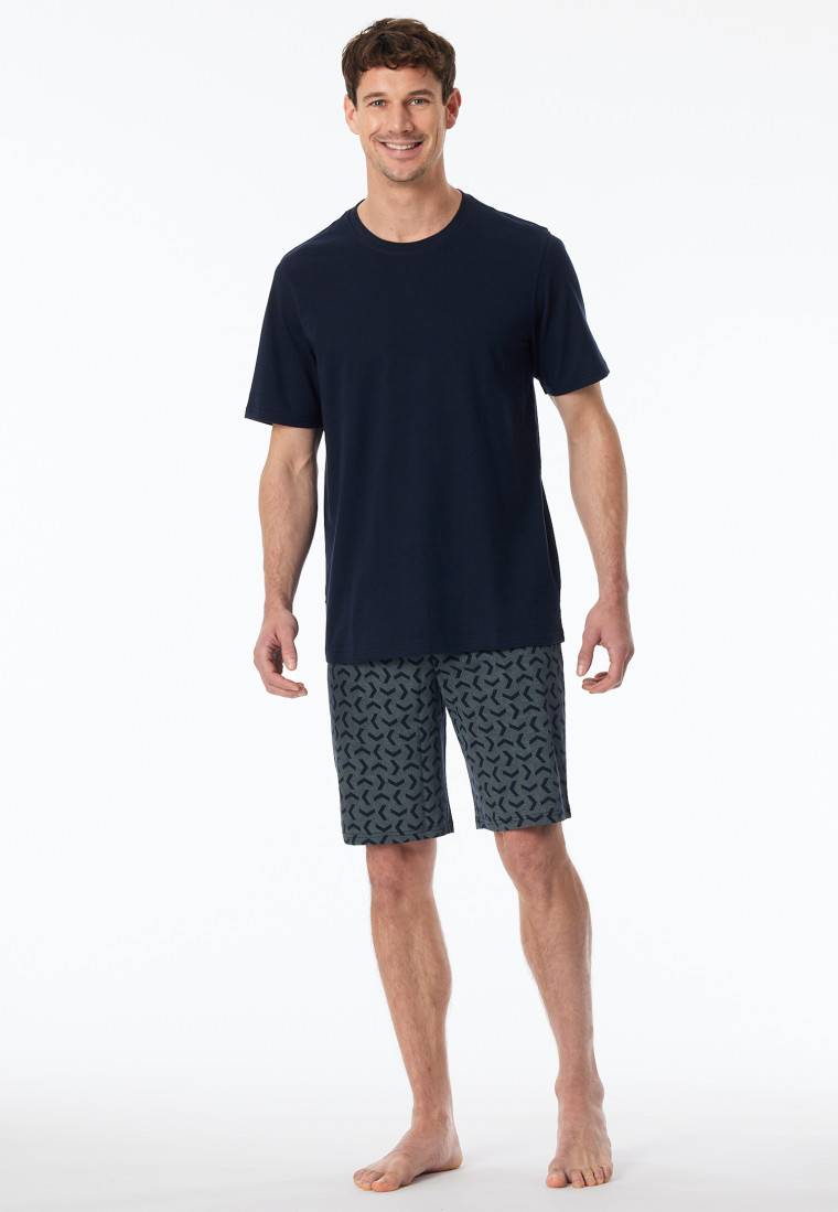 Schiesser Schlafanzug Kurz Nachtblau Gemustert - Casual Essentials