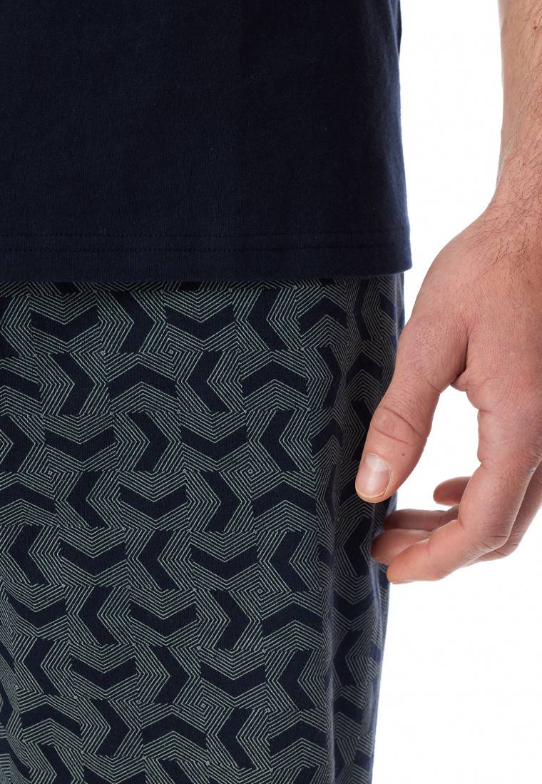 Schiesser Schlafanzug Kurz Nachtblau Gemustert - Casual Essentials