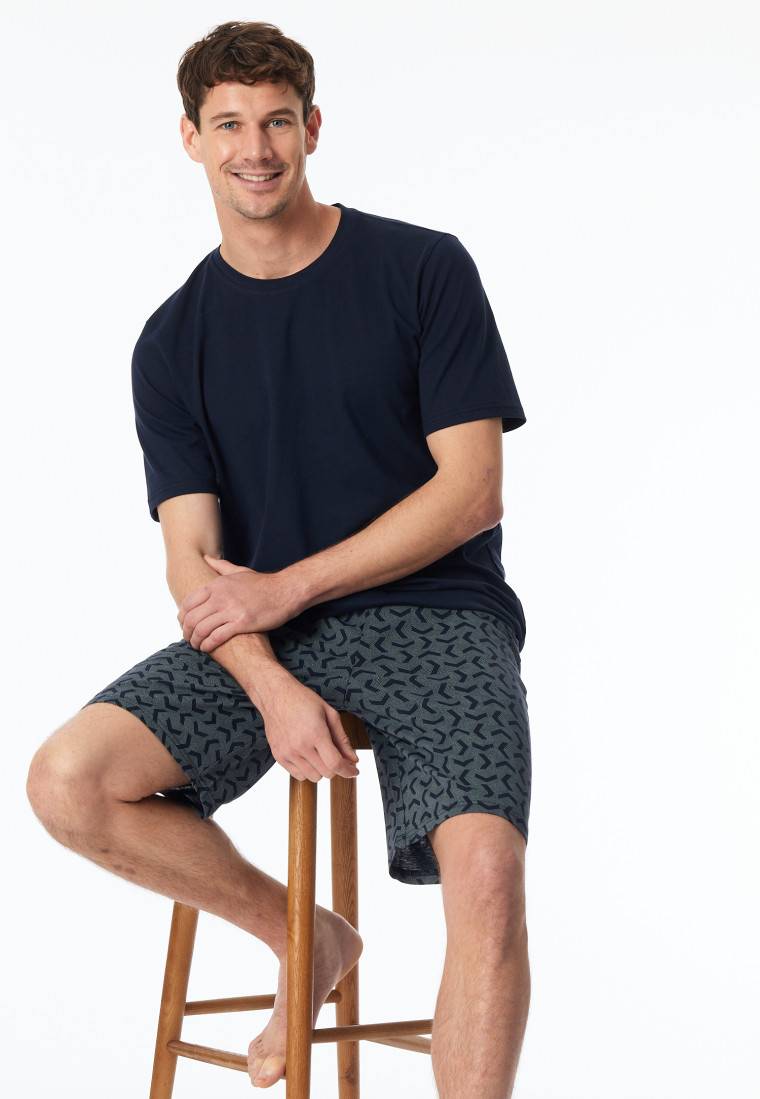 Schiesser Schlafanzug kurz nachtblau gemustert - Casual Essentials