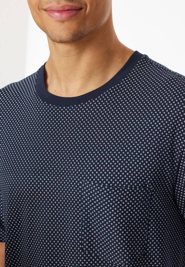 Schiesser Schlafanzug Kurz Nachtblau Gemustert - Comfort Essentials