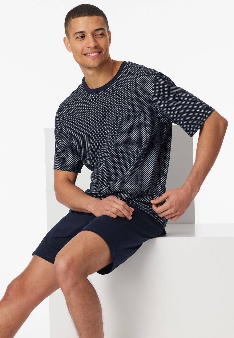 Schiesser Schlafanzug kurz nachtblau gemustert - Comfort Essentials