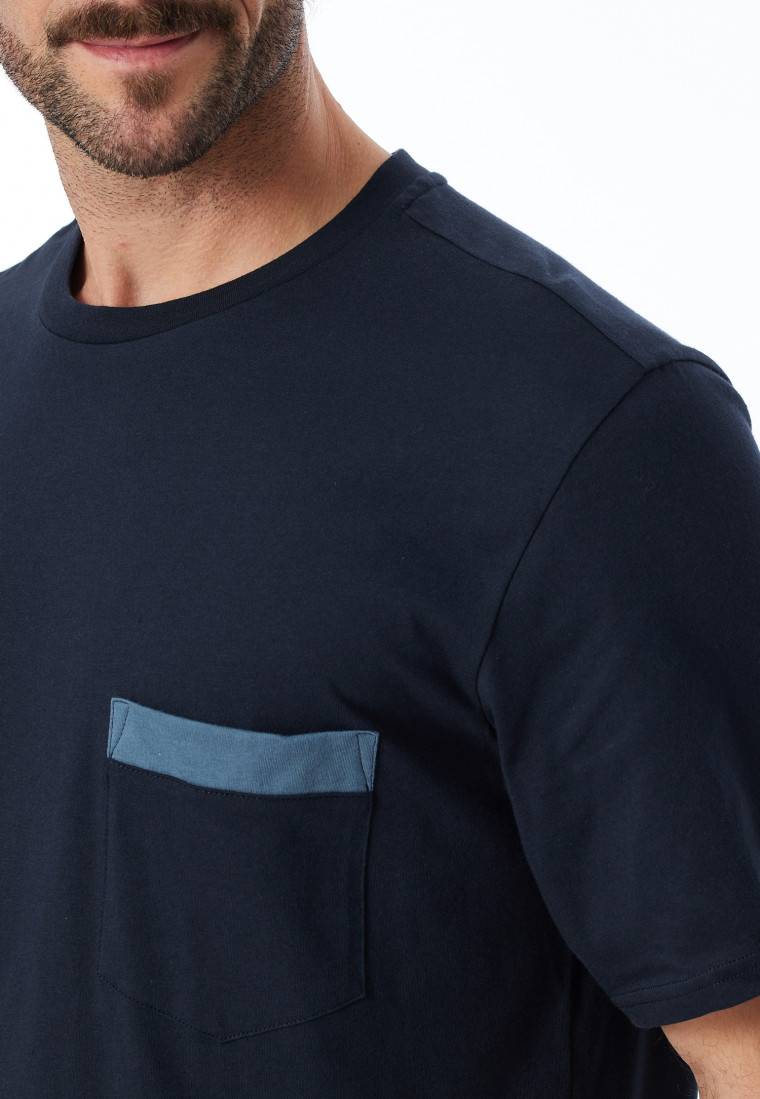 Schiesser Schlafanzug Kurz Organic Cotton Karos Nachtblau - Comfort Nightwear