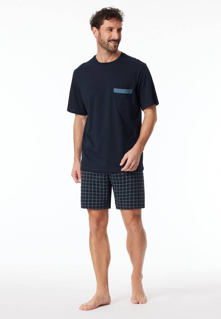 Schiesser Schlafanzug kurz Organic Cotton Karos nachtblau - Comfort Nightwear