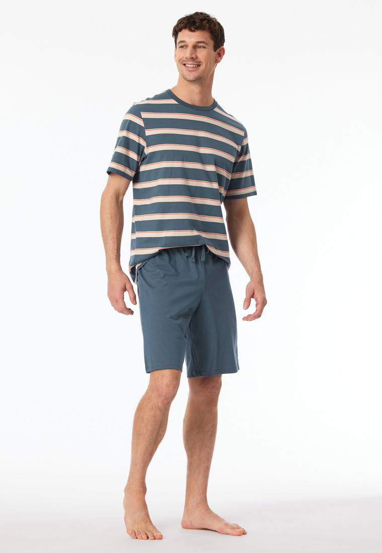 Schiesser Schlafanzug kurz Streifen jeansblau - Casual Nightwear