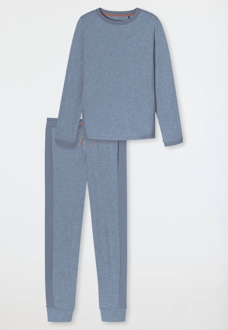 Schiesser Schlafanzug Lang Bio-Baumwolle Jeansblau-meliert - Casual Nightwear