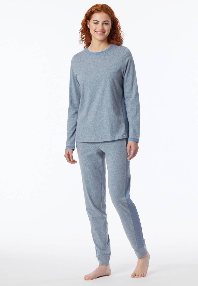 Schiesser Schlafanzug Lang Bio-Baumwolle Jeansblau-meliert - Casual Nightwear