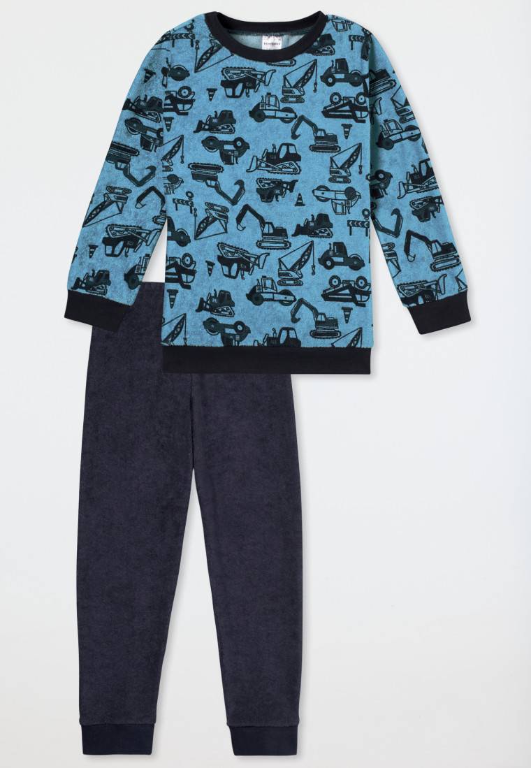 Schiesser Schlafanzug Lang Bündchen Baustellen-Fahrzeuge Hellblau - Boys World