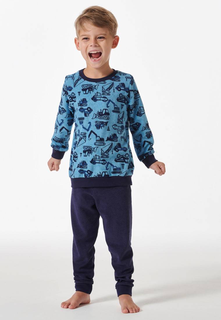 Schiesser Schlafanzug Lang Bündchen Baustellen-Fahrzeuge Hellblau - Boys World