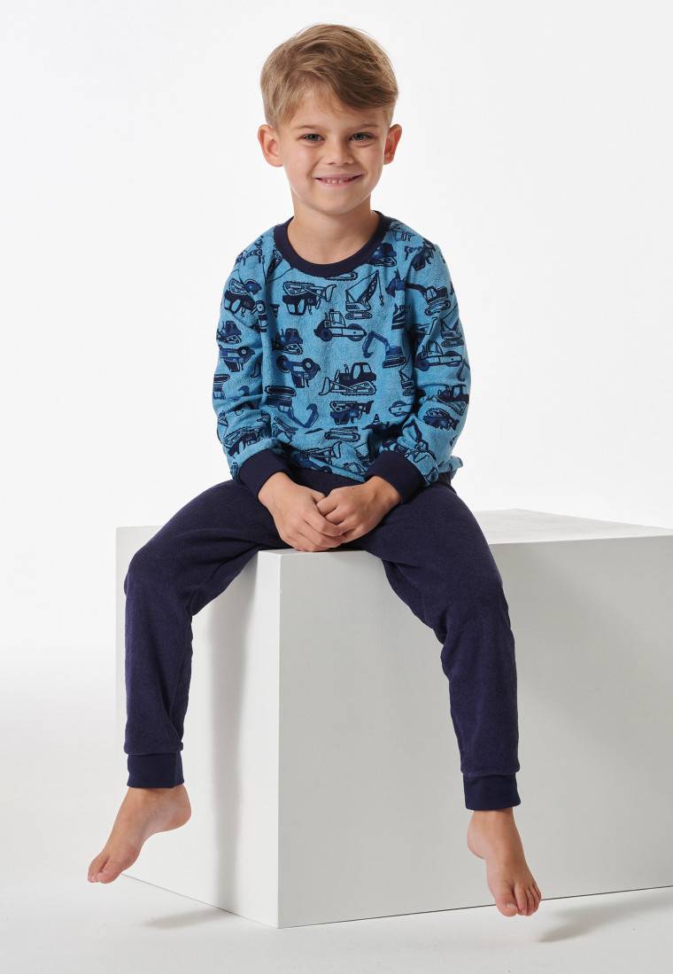 Schiesser Schlafanzug lang Bündchen Baustellen-Fahrzeuge hellblau - Boys World