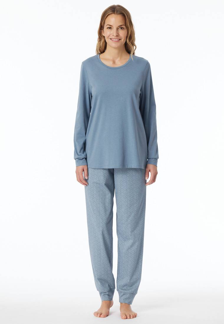Schiesser Schlafanzug Lang Bündchen Blaugrau Gemustert - Comfort Essentials
