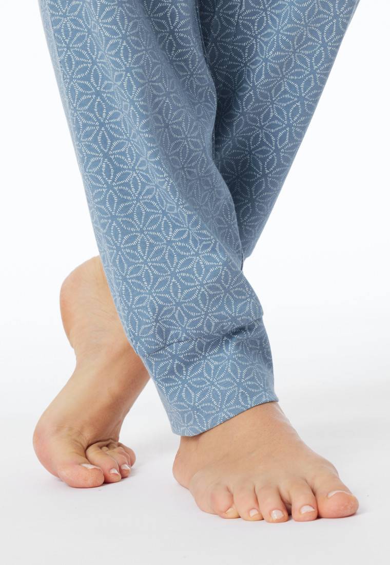 Schiesser Schlafanzug Lang Bündchen Blaugrau Gemustert - Comfort Essentials