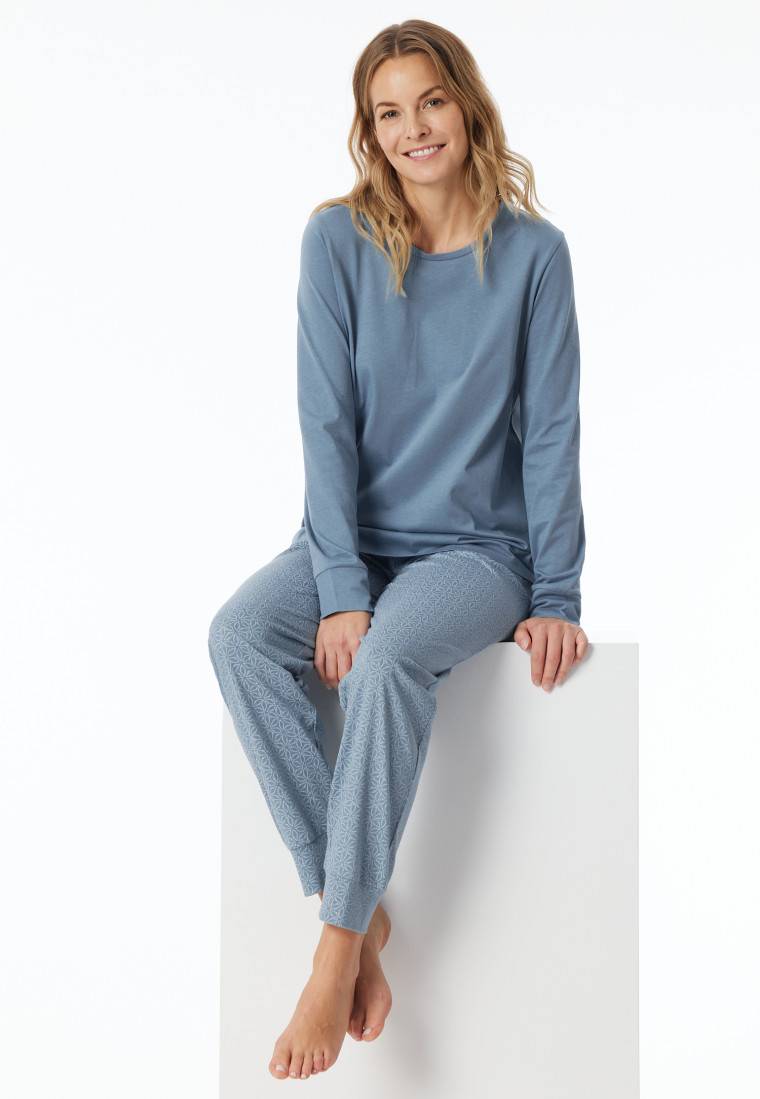 Schiesser Schlafanzug lang Bündchen blaugrau gemustert - Comfort Essentials