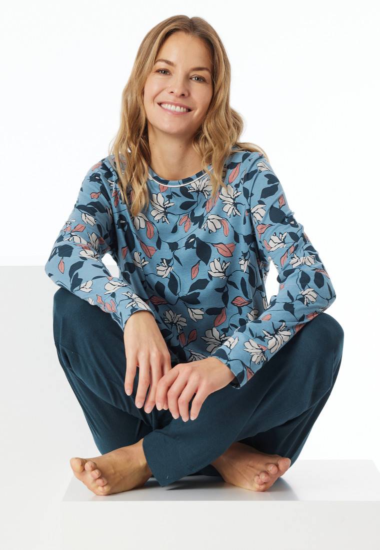Schiesser Schlafanzug lang Bündchen Blumen multicolor - Comfort Nightwear
