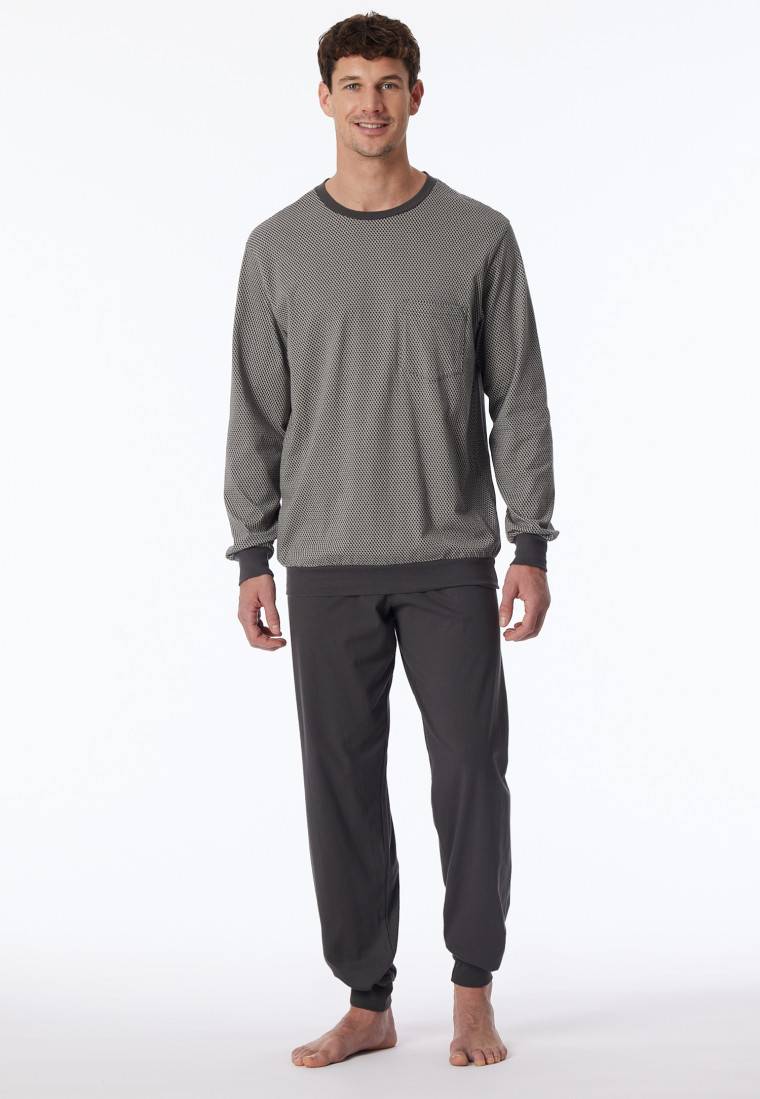 Schiesser Schlafanzug Lang Bündchen Brusttasche Anthrazit Gemustert - Comfort Essentials