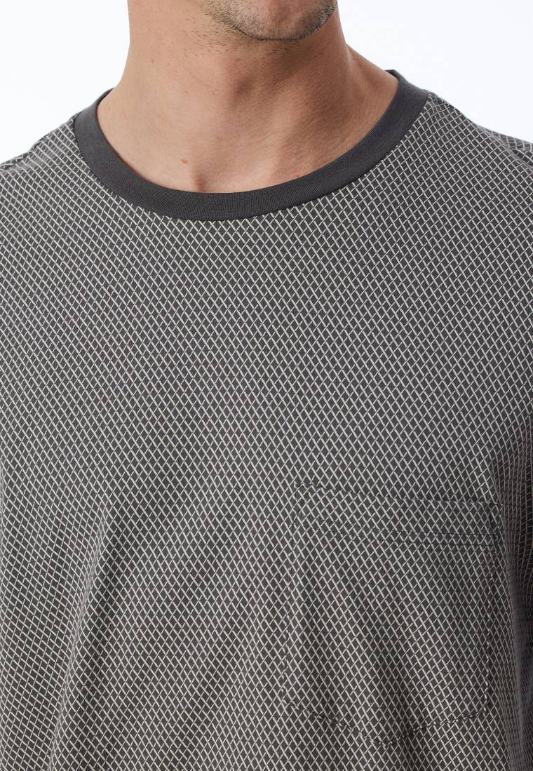 Schiesser Schlafanzug Lang Bündchen Brusttasche Anthrazit Gemustert - Comfort Essentials