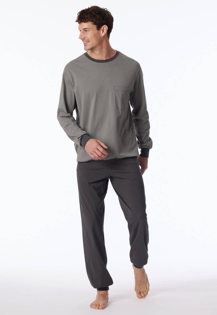 Schiesser Schlafanzug lang Bündchen Brusttasche anthrazit gemustert - Comfort Essentials