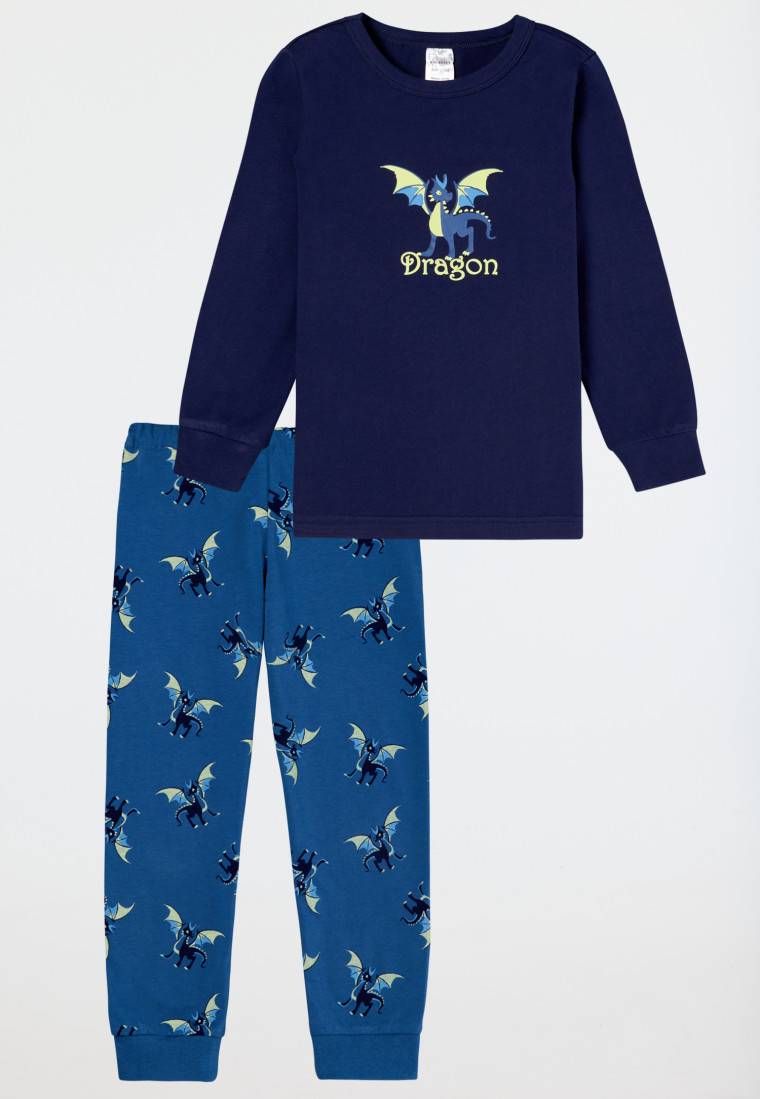 Schiesser Schlafanzug Lang Bündchen Drachen Dunkelblau - Boys World