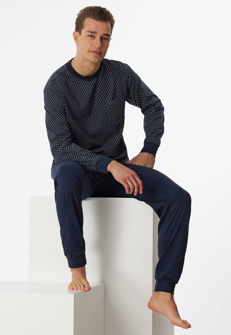 Schiesser Schlafanzug lang Bündchen dunkelblau gemustert - Dark Sapphire
