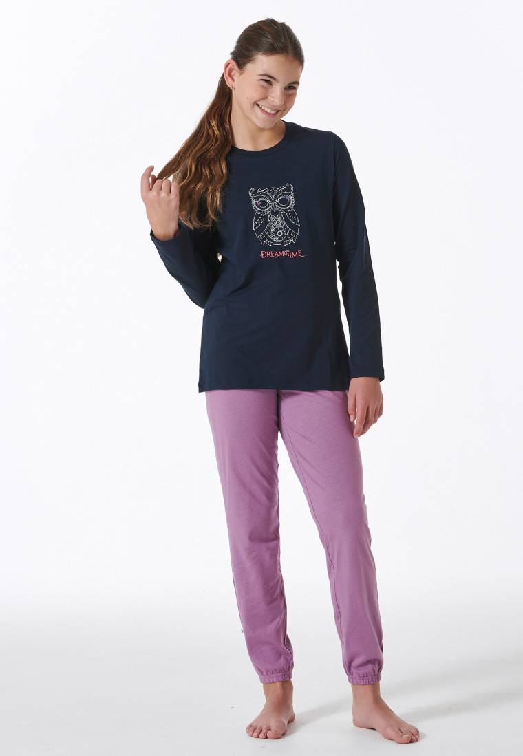Schiesser Schlafanzug lang Bündchen Eule nachtblau - Nightwear