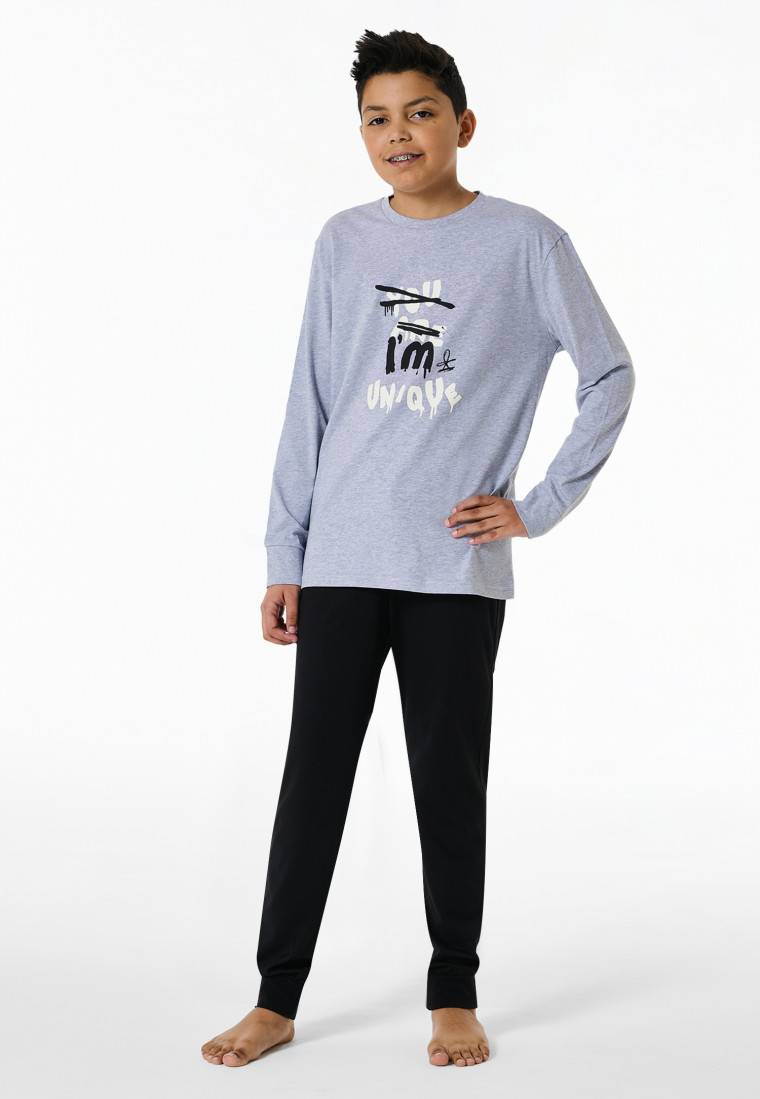 Schiesser Schlafanzug Lang Bündchen Grau-meliert - Nightwear