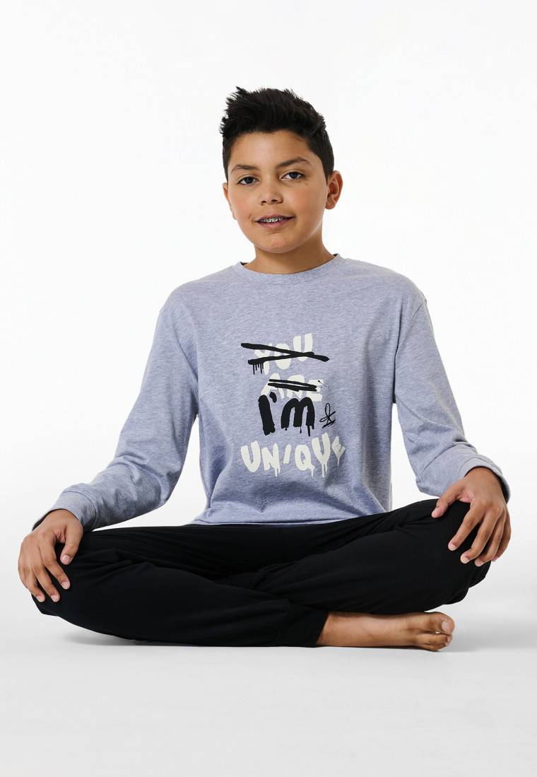 Schiesser Schlafanzug lang Bündchen grau-meliert - Nightwear