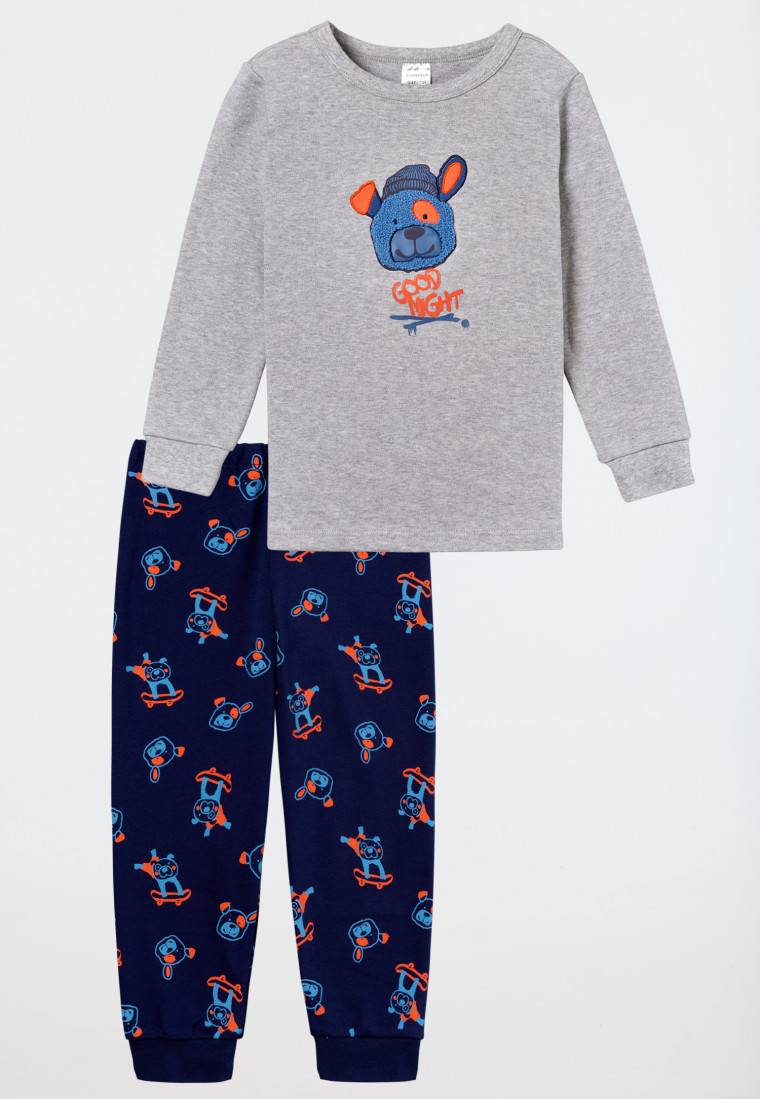 Schiesser Schlafanzug Lang Bündchen Hunde Skateboards Grau Meliert - Boys Wordl