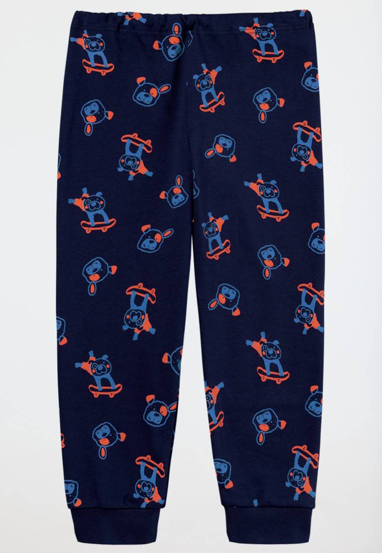 Schiesser Schlafanzug Lang Bündchen Hunde Skateboards Grau Meliert - Boys Wordl