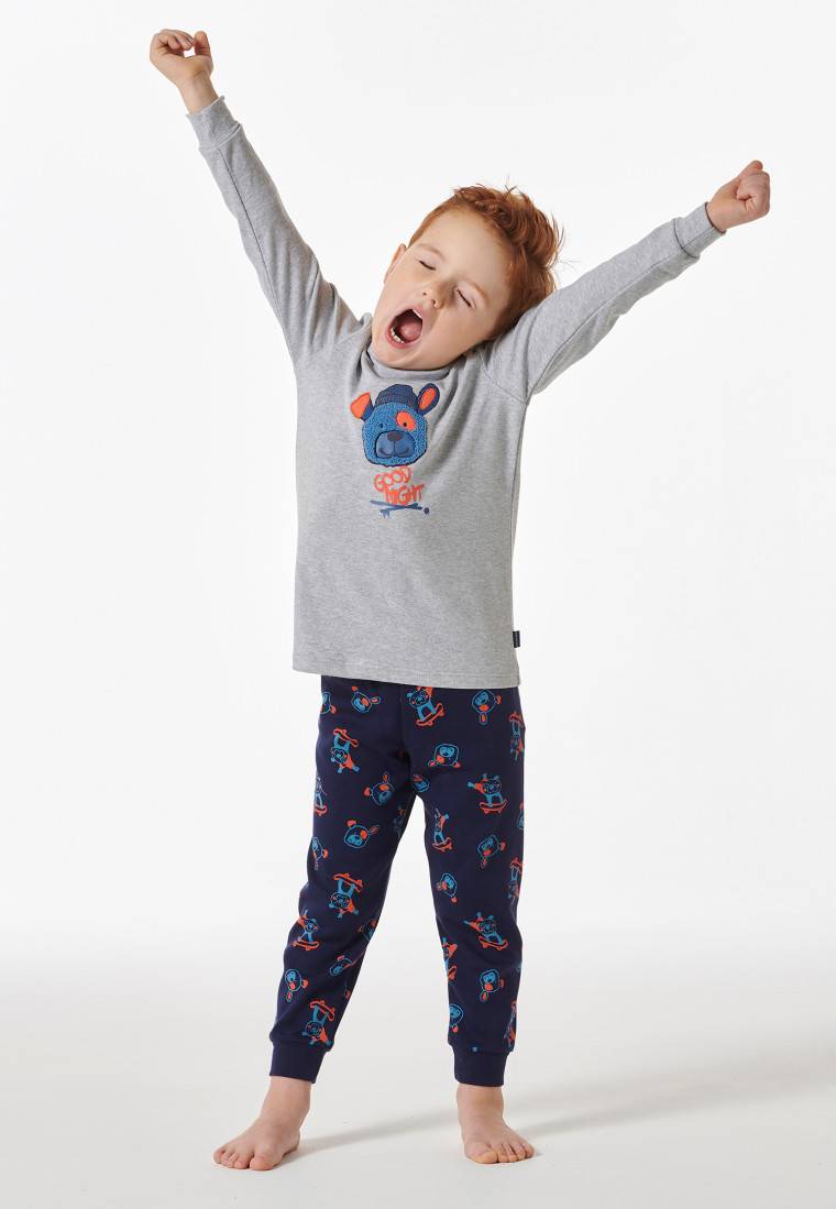 Schiesser Schlafanzug lang Bündchen Hunde Skateboards grau meliert - Boys Wordl