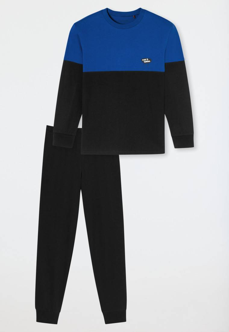 Schiesser Schlafanzug Lang Bündchen Indigo - Nightwear