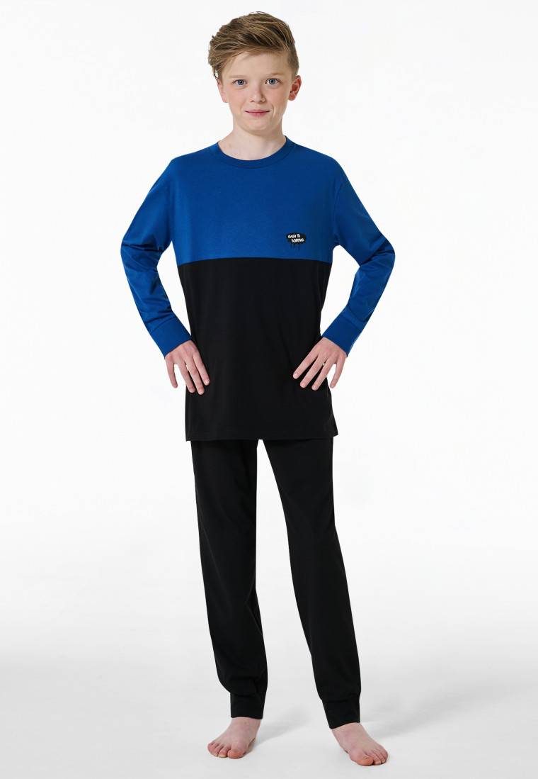 Schiesser Schlafanzug Lang Bündchen Indigo - Nightwear