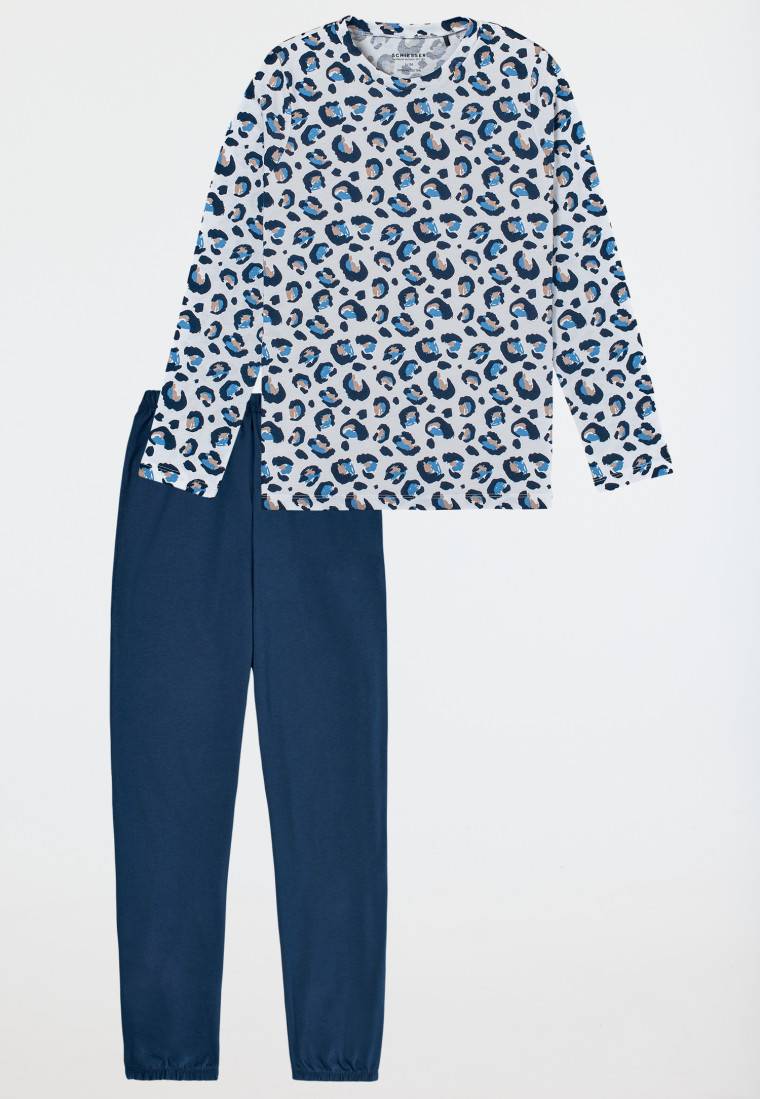 Schiesser Schlafanzug Lang Bündchen Leopardenmuster Off-white - Nightwear