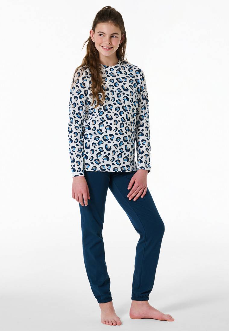 Schiesser Schlafanzug Lang Bündchen Leopardenmuster Off-white - Nightwear